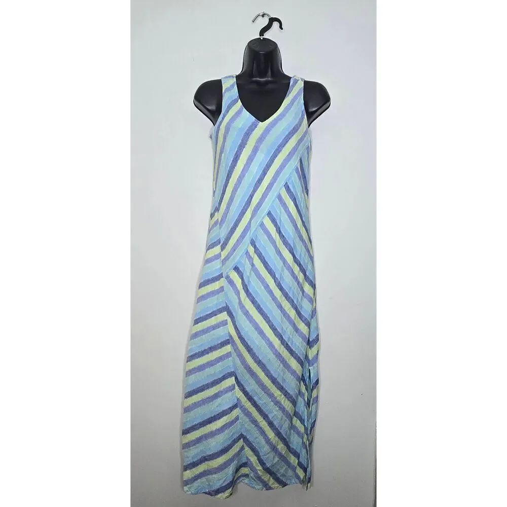 J. Jill Dress Women's Size XS Linen Lotus Sleeveless Maxi Sripes